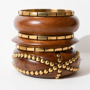 Rizir Fashion Handmade Wooden <b>Bangle</b> <b>Set</b> Zinc Alloy Stackable Geometric Christian Bohemian 14K <b>Gold</b> Plated Women's Bulk - Product Image 1