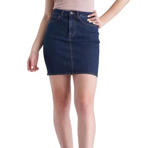 Mini-jupe en jean bleu foncé pour femme, coupe crayon, style décontracté, couleur unie, boutonnée sur le devant, en coton lavable, idéale pour le printemps - Product Image 1