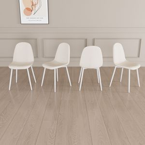 Set di 4 Sedie da Pranzo Moderne con Seduta Imbottita in Tessuto di Lino e Gambe in Metallo Bianco a Forma di Cucchiaio - Product Image 4