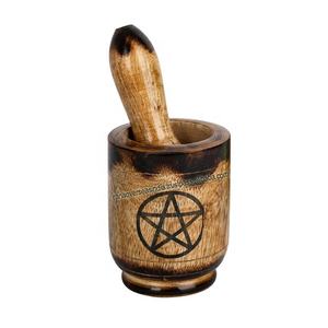 New Arrival Hot Sale Pentagram Printed Wooden Mortar and Pestle for Powdering Herbs Spices Grains and <b>Seeds</b> at Competitive Price - Product Image 1