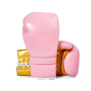 Wholesale Pink Cowhide Leather Boxing <b>Gloves</b> Gold Lace-up Full Finger Design Lightweight Unisex Use Custom Logo Training Gear - Product Image 1