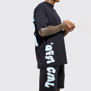 Ensemble de shorts et t-shirts pour hommes en coton grande taille, personnalisable avec logo OEM, séchage rapide, imprimé, pour l'été - Product Image 3