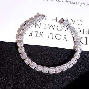 Luxury 925 Sterling <b>Silver</b> Brilliant Cut Moissanite Hip Hop Tennis Iced Rhodium Plated <b>Bracelet</b> Lab Diamond Halo Women Men Fine - Product Image 4