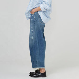 กางเกงยีนส์ผู้หญิงทรงหลวมเอวกลางขากว้าง Y2K ลำลองจีบระบายอากาศได้ดีซักได้กางเกงยีนส์ผู้หญิงใส่สบายฤดูใบไม้ผลิฤดูร้อน - Product Image 2