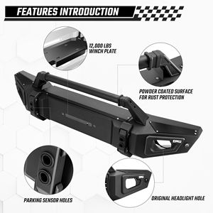 Paraurti Anteriore per Jeep Wrangler JL 2018+ e Gladiator 2020+ con Supporti per Gancio di Traino in Acciaio e Alluminio - Product Image 5