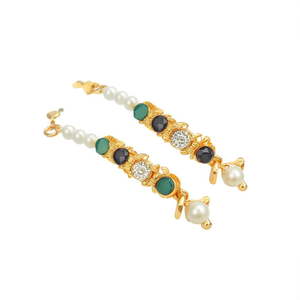 Laxmi Matte Gold Kada <b>Bangles</b> 2x6-Trendy Brass <b>Copper</b> Jade Bracelets with Zircon and Pearl - Product Image 2