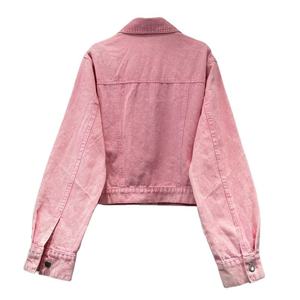 Stylish Pink Women's <b>Denim</b> <b>Jacket</b> Candy Color Solid Washed Cotton Casual Regular Fit Long Sleeve Button Closure <b>Jacket</b> Women's - Product Image 2