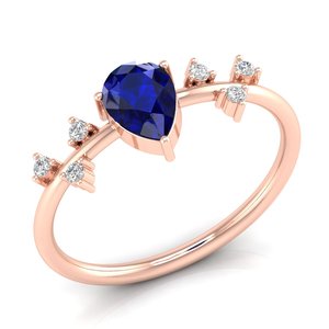 Prix de gros REYES, bagues de fiançailles solitaires en or massif 14 carats avec saphir bleu taille poire de 0,75 carat pour femmes, bijoux fins - Product Image 2