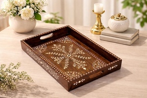 Excellent Quality Natural Wood Serving <b>Tray</b> for Breakfast in <b>Bed</b> Kitchen <b>Table</b> or Living Room Available At Factory - Product Image 3