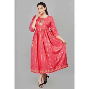 Traje Salwar Casual de Moda Aarti con Manga Tres Cuartos, Cuello con Lazo, Cintura Elástica, Transpirable, para Uso Diario, Silueta en A, Bordado - Product Image 1