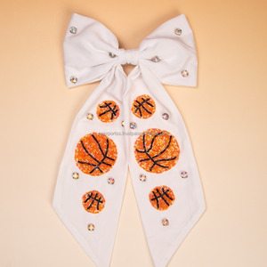 Custom Handmade White Basketball Beaded Hair <b>Clip</b> <b>Bow</b> School Spirit Hair Accessory Bulk for Kids Sports Inspired Hair <b>Bow</b> - Product Image 1