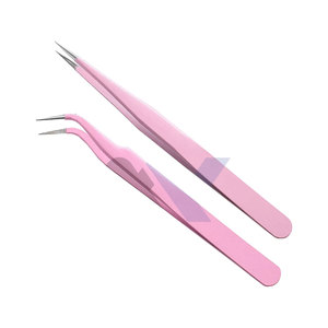 2PCS Stainless Tweezers Straight Curved Tweezers Pink Stickers Eyelash <b>Extensions</b> Precision Electronics <b>Nail</b> Rhinestone - Product Image 1