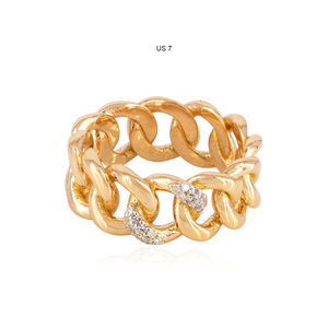 Anillo de banda completa estilo cubano de oro amarillo de 14k con diamantes naturales pavé, joyería fina al por mayor - Product Image 1