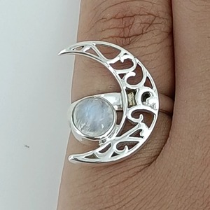 Rainbow Moonstone <b>Ring</b> 925 Sterling <b>Silver</b> Handmade <b>Statement</b> Promise <b>Ring</b> for Women Boho Round June Birthstone Jewelry - Product Image 6