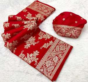 Sari de Boda Tradicional RN de Seda Khadi, Tejido Suave Puro, Blusa Completa con Código de Barras, para Fiesta - Product Image 6