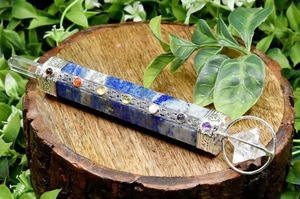 Bâton de guérison des chakras en cristal dynamique fait main, en agate et lapis-lazuli naturels de qualité supérieure, vente en gros - Product Image 4