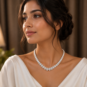 Oval Shape Diamond Tennis <b>Necklace</b> Moissanite Chain <b>Necklace</b> 10K White Gold Plated Bridal Party Jewelry for Women - Product Image 2