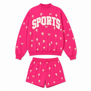 Ensemble de sweat-shirt pour femmes, tenue décontractée à imprimé tendance, ensemble deux pièces, style décontracté surdimensionné, sweat-shirt et short, prix avantageux - Product Image 2