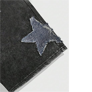 New Custom Black Acid Wash Shorts Vintage Distressed Sweat Shorts Star Graphic Applique Embroidery Custom Street Wear Shorts - Product Image 4
