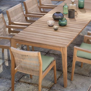 Juego de comedor de madera para exterior de 6/8 plazas con mesa y sillas con cojines, OEM ODM, muebles tropicales para patio de hotel, Vietnam. - Product Image 6