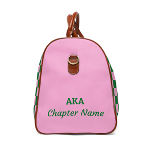 Bolsa de Viaje Elegante Rosa y Verde Inspirada en Checkmate AKA, Bolsa de Fin de Semana AKA Sorority, Regalo Personalizado - Product Image 3