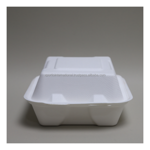 Xportio International - Caja ecológica de bagazo de caña de azúcar para preparación de comidas, apta para microondas, con tapa abatible, resistente al aceite, suministro a granel - Product Image 1