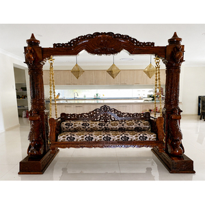 Indoor Fully Carved Teak Wood Jhoola/<b>Swing</b> Maharaja Style Jhula Customised Big Size <b>Swings</b> Dark Brown Jhula for Sale Bespoke - Product Image 1