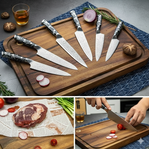 Ensemble de 9 couteaux de chef professionnels en acier Damas avec manche coloré, collection de couteaux de cuisine, vente en gros, fabrication OEM - Product Image 6
