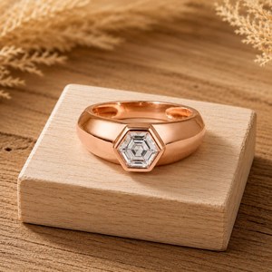 Engagement Ring Bezel Statement Ring DEF Color VS VVS Clarity IGI Certified <b>Hexagon</b> Cut Lab Grown Diamond 10K 14K 18K Solid Gold - Product Image 5