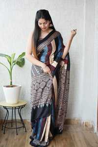 Sari ethnique classique imprimé en soie modale à finition douce, séchage rapide, longueur ras du sol, pour femme, idéal pour les fêtes estivales - Product Image 3
