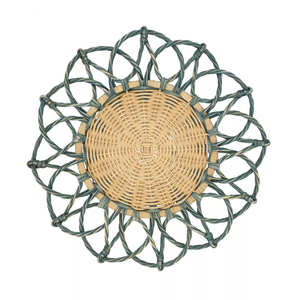 Salvamantel de mimbre natural con borde festoneado verde, hecho a mano, ecológico, para decoración de mesa de comedor, al por mayor, OEM - Product Image 3