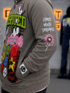 Custom Full Print Graphic Cotton Fleece Streetwear Patch Embroidery Oversize Baggy <b>Zip</b> <b>up</b> <b>Hoodie</b> <b>Cropped</b> Mens Zipper <b>Hoodie</b> - Product Image 4