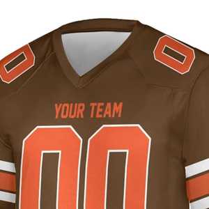 Camiseta de Fútbol Americano Sublimada Personalizada para Hombre, Color Marrón Naranja, con Números de Equipo, Cuello en V, Manga Corta, Absorbe la Humedad - Product Image 6