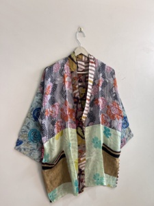 Robe kimono courte en soie pour femme, peignoir vintage, tenue d'été - Product Image 3