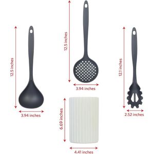 Set di 8 utensili da cucina in nylon antiaderente con porta utensili, composto da schiumarola, paletta per spaghetti, spatola, mestolo e altri utensili. - Product Image 5