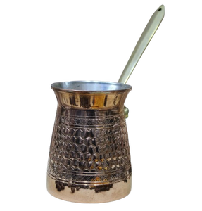 Hermosa cafetera turca griega árabe de latón grabado y pulido, cafetera para estufa, Cezve Ibrik Briki con mango de madera - Product Image 1