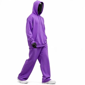 Wholesale Customised Heavyweight Cotton <b>Plain</b> Unisex Plus Size Hooded <b>Tracksuits</b> Sweatsuit Brand Logo Gym Jogger Two Piece Set - Product Image 1