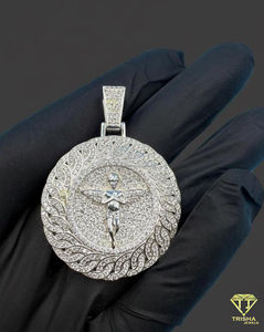 จี้รูปปีกนางฟ้าประดับเพชรเงินแท้ 925 สำหรับผู้ชาย จี้รูปวงกลมนางฟ้าประดับเพชรแบบเต็มตัว - Product Image 1