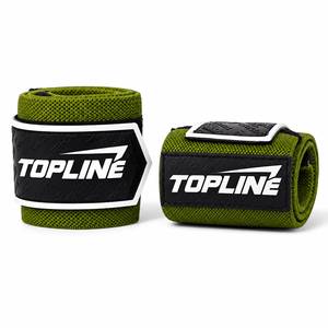 Bandes de soutien pour poignets Topline, vertes, en polyester, avec fermeture à boucle réglable, pour la musculation et l'haltérophilie - Product Image 1