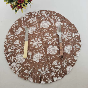 Modern Brown Reversible Floral Hand Block Print Reusable Place Mats Disposable Banquet Decor for Home Kitchen Wedding Events - Product Image 1