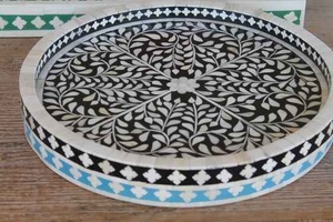Bandeja de Servir con Incrustaciones de Hueso, Diseño Personalizado, Bandeja de Madera Hecha a Mano para Decoración del Hogar, Regalo, Mesa de Centro y Comedor - Product Image 4