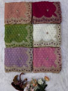 ผ้าซารีงานปักดิ้นทองดีไซน์เนอร์ Zari พร้อมงานปักเลื่อมและลายปัก Nc Zari Butti ผ้าซาติน Fandy ปักลายอย่างประณีต พร้อมเสื้อปักสำเร็จรูป - Product Image 6