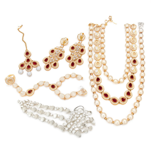 Glamorous Rhodium & Gold Plated <b>Pearl</b> Bridal <b>Jewelry</b> <b>Set</b>-Fashionable Austrian Stone & Beads - Product Image 2
