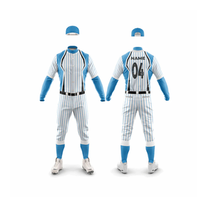 Conjunto de Uniforme de Béisbol para Hombre Five B, Rayado Azul y Blanco, Jersey de Manga Larga y Pantalones, Sublimado, Transpirable, para Todas las Temporadas, Corte Regular para Adultos - Product Image 1