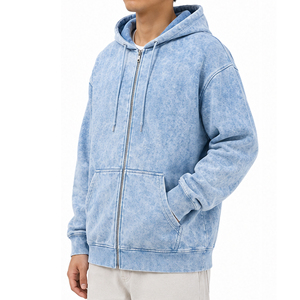 Sweat à capuche zippé unisexe en molleton épais délavé à l'acide, style streetwear, avec broderie personnalisée, vente en gros, vintage - Product Image 1