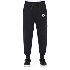 Pantalon de survêtement décontracté en toile noire légère taille haute pour hommes – Vente en gros - Product Image 1