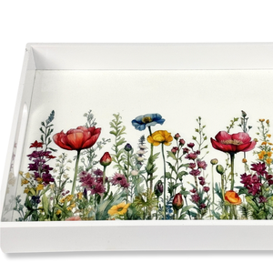 ถาดเสิร์ฟไม้ลายดอกไม้ MDF ทรงสี่เหลี่ยมผืนผ้าทำด้วยมือพร้อมเคลือบเงาลายดอกไม้ป่าของขวัญตกแต่งบ้าน - Product Image 5