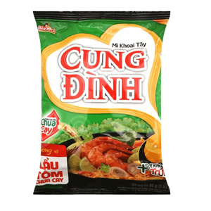 Nouilles instantanées au goût épicé et aigre de crevettes Cung Dinh 85g, avec des nouilles moelleuses dans un bouillon de crevettes épicé et acidulé. - Product Image 1