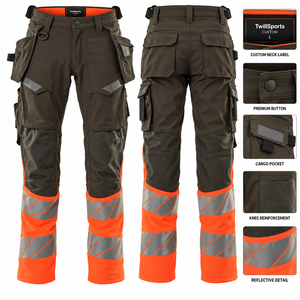 TwillSports High Visibility Work Pants Men Reflective <b>Cargo</b> <b>Trousers</b> with Knee Reinforcement for Construction <b>Workers</b> - Product Image 1