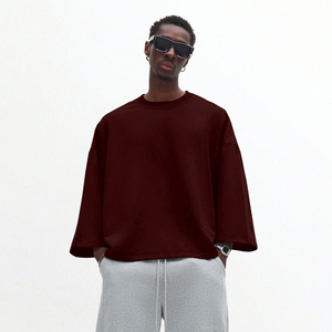 Wholesale 280 GSM <b>Drop</b> Shoulder Knitted Polyester/Cotton Heavyweight Oversized Sweatshirt Custom Logo Puff Printing Sweats - Product Image 1